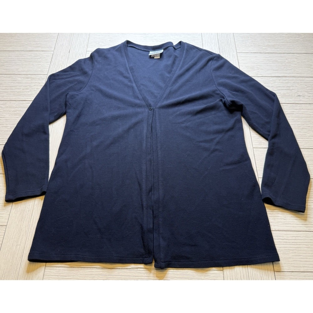 Eileen Fisher Women's Navy One Button Cardigan Sz PS Made In USA Rayon Blend